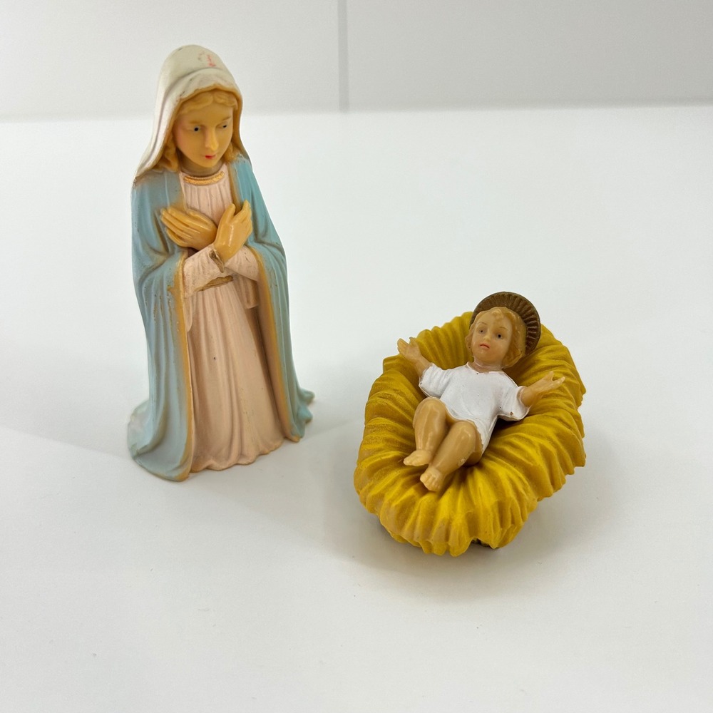 Nativity Scene Figures Mary and Baby Jesus Set Vintage Christmas Decor Hong Kong
